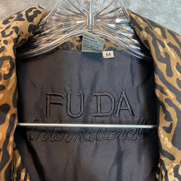 Vtg FUDA Women Animal Leopard Cheetah Silk Bomber Full Zip Structured Jacket M - Picture 7 of 12